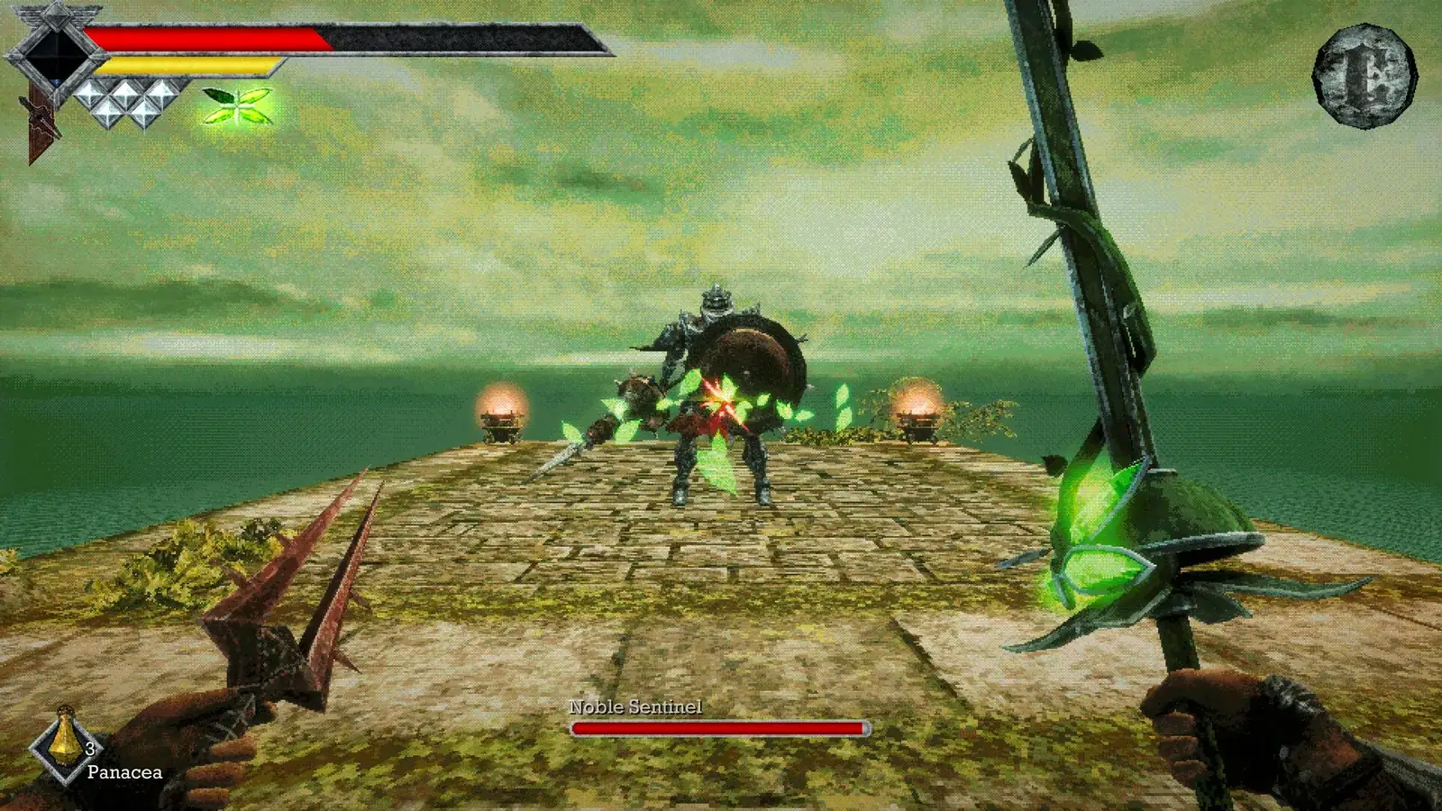 The secondary slot sits opposite the melee weapon, always available and always cooling down